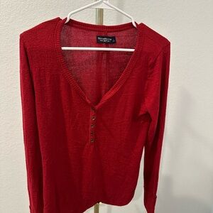 Abercrombie & Fitch Red Fitted Buttoned Long Sleeve